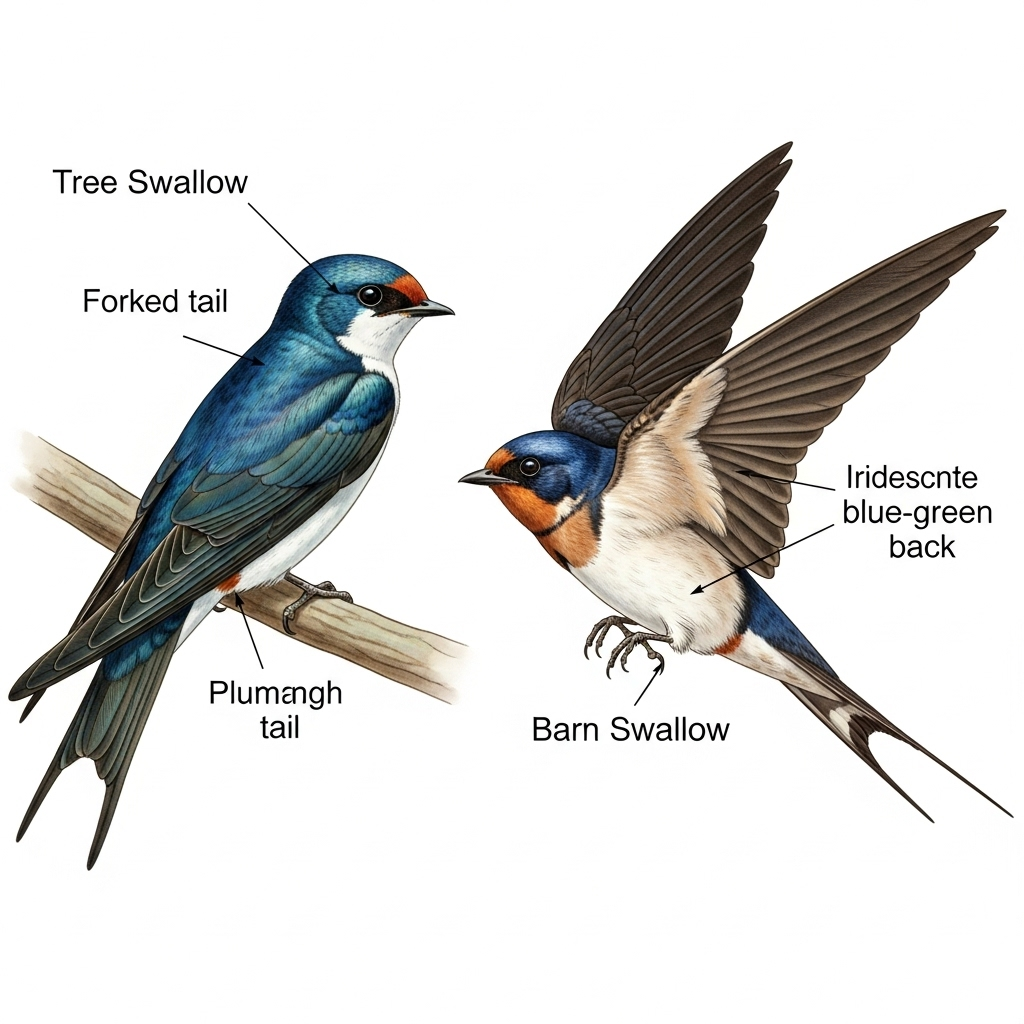 Tree Swallow (Tachycineta bicolor) vs Barn Swallow (Hirundo rustica)